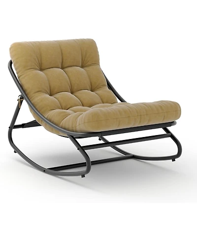 gaomon Oversized Papasan Rocking Chair, E-Coated Iron Egg Recliner, Cushion, 450 lbs Capacity, Indoor/Outdoor Lounge