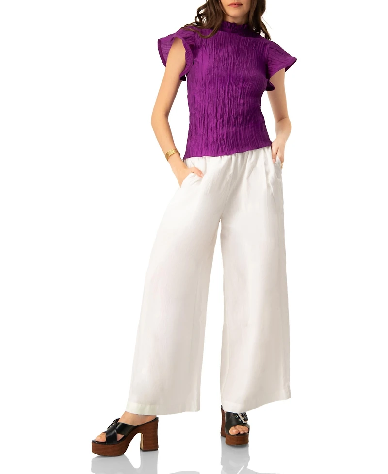 Ivonne Women's Straight Blouse with Ruffle Short Sleeves