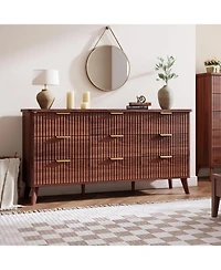 gaomon Garvee 60.6" Wide Fluted 9 Drawer Dresser with Curved Profile and Metal Handles