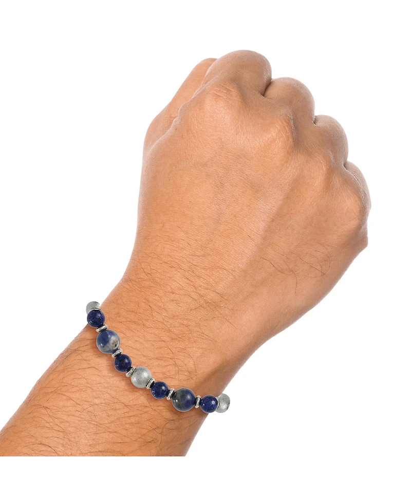 Lucky Brand Men's Sodalite & Silver-Tone Beaded Stretch Bracelet