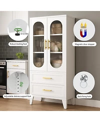 gaomon Pantry Storage Cabinet with Drawer, Glass Doors, Adjustable Shelves, Laundry, Living, Bath, Dining, Tool