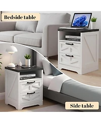 gaomon Modern Farmhouse Nightstand - Usb & Outlet Charging Station for Bedroom, 2 Drawer Industrial Bedside Table with Storage