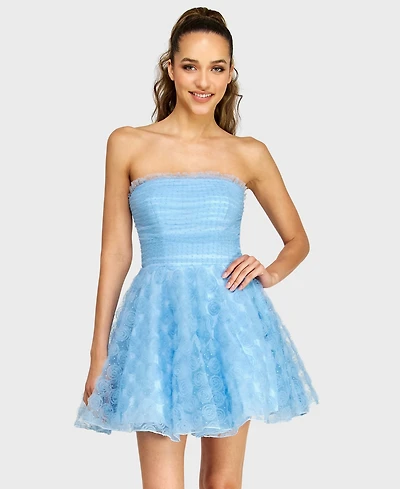 Alex & Sophia Junior's Pleated Bodice Strapless Party Dress