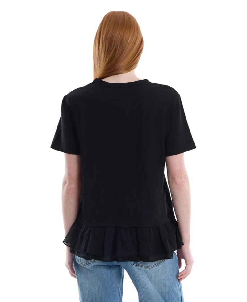 Wilt Clothing Women's Short Sleeve Mixed Media Tee