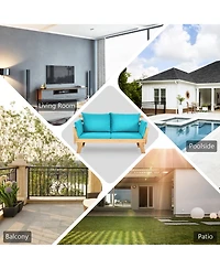 Gymax Adjustable Patio Sofa Daybed Acacia Wood Furniture w/ Cushion