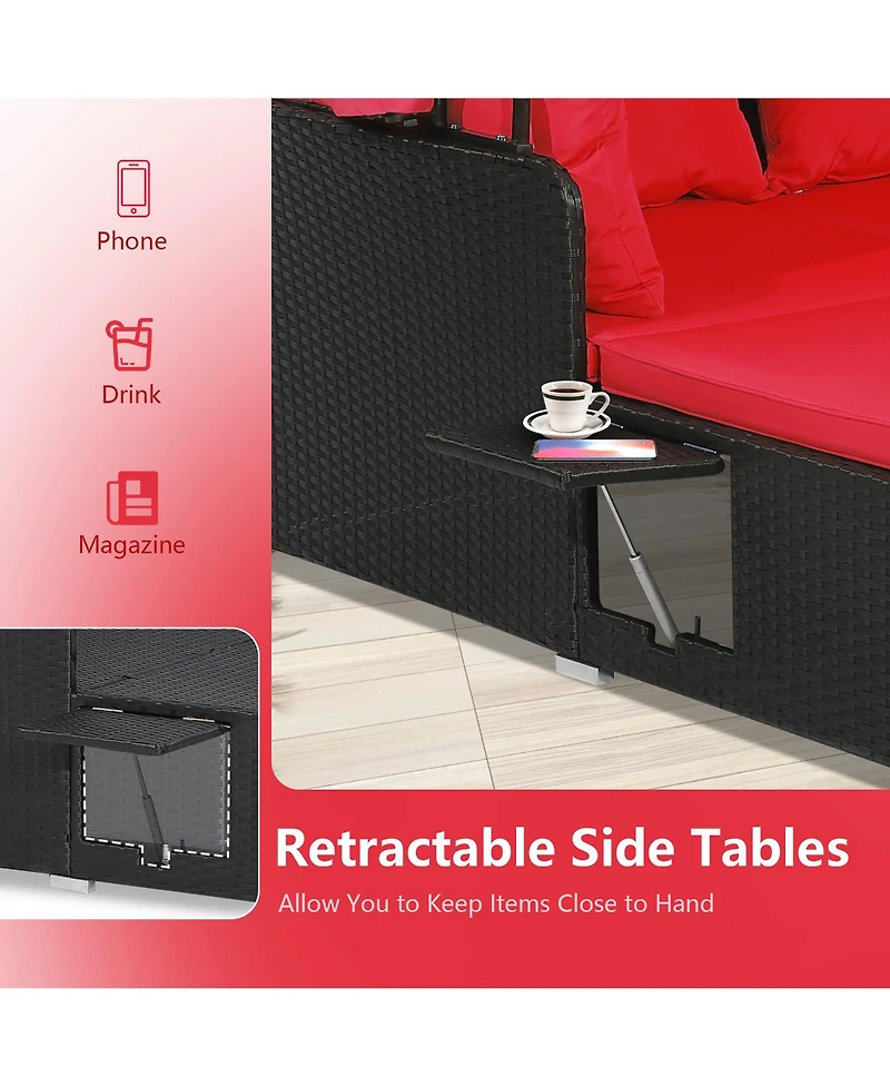 Gymax Patio Hand-Woven Pe Wicker Daybed Outdoor Loveseat Sofa Set w/ Cushions