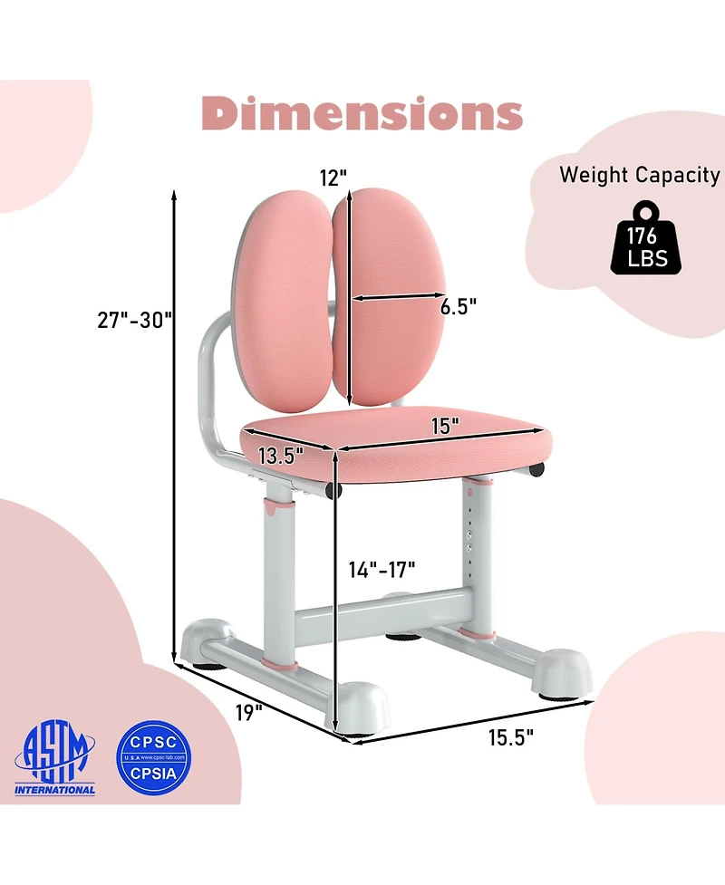 Sugift Kids Desk Chair with Double Back Support and Adjustable Height