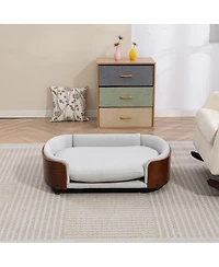 6thdruple Dog Sofa Bed with Velvet Cushion and Wood Legs