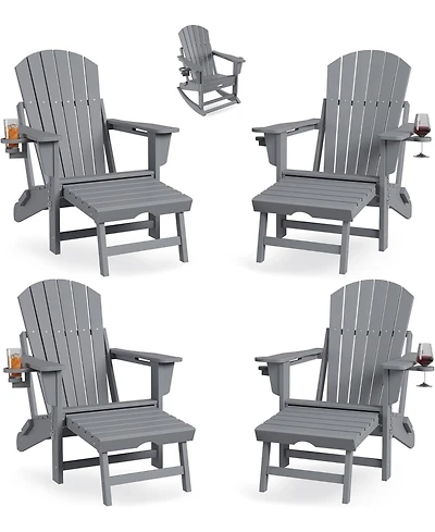 gaomon Set of 4 Folding Adirondack Rocking Chairs with Footrest and Retractable Ottoman, Outdoor Chairs for Deck or Porch