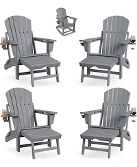 gaomon Set of 4 Folding Adirondack Rocking Chairs with Footrest and Retractable Ottoman, Outdoor Chairs for Deck or Porch