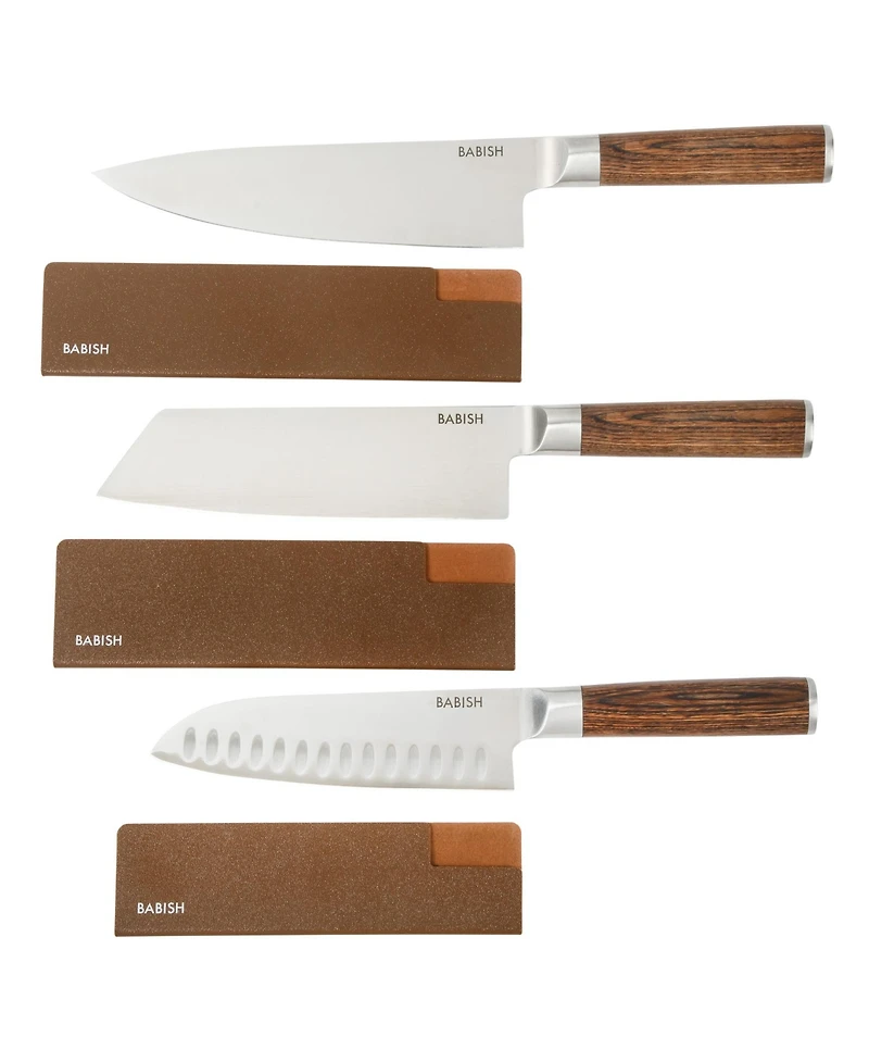 Babish 14 Piece Full Tang Forged Dark Pakka Wood Knife Set with High Carbon German Steel and Protective Sheaths.