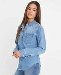 Good American Women's Slim-Fit Long-Sleeve Denim Shirt