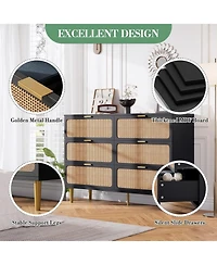 gaomon Rattan 6 Drawer Dresser Deep Storage Wide Top for Bedroom and Kids Room
