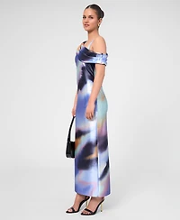 Rachel Roy Women's Asymmetrical Knit Satin Midi Dress