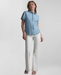 Dkny Jeans Petite Rolled Short-Sleeve Button-Up Shirt