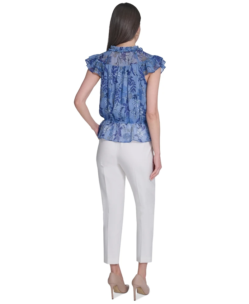 Tommy Hilfiger Women's Floral Peplum Flutter-Sleeve Blouse