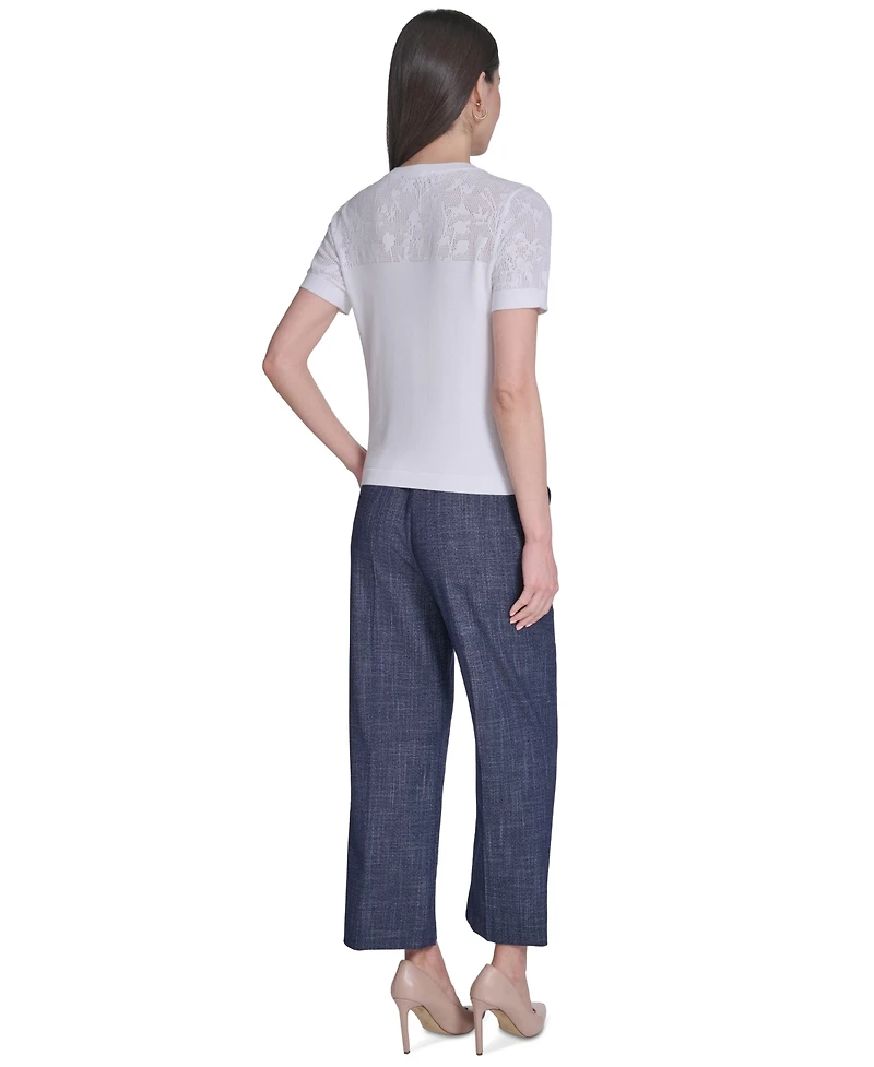 Tommy Hilfiger Women's Floral Pointelle Short-Sleeve Sweater