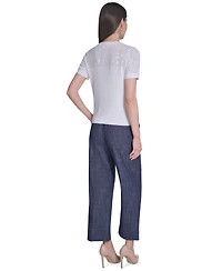 Tommy Hilfiger Women's Floral Pointelle Short-Sleeve Sweater