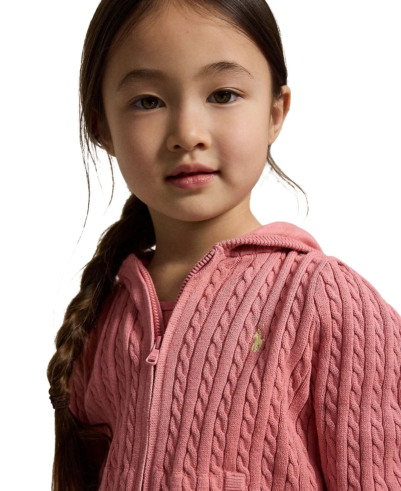 Polo Ralph Lauren Girls' 2T-6X Mini-Cable Full-Zip Hooded Sweater