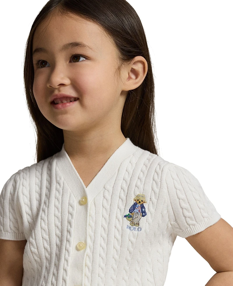 Polo Ralph Lauren Girls' 2T-6X Bear Cable V-Neck Cardigan