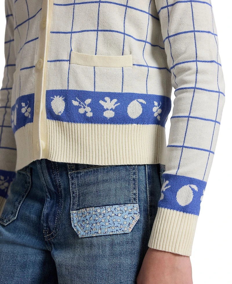 Polo Ralph Lauren Girls' 7-16 Windowpane V-Neck Cardigan