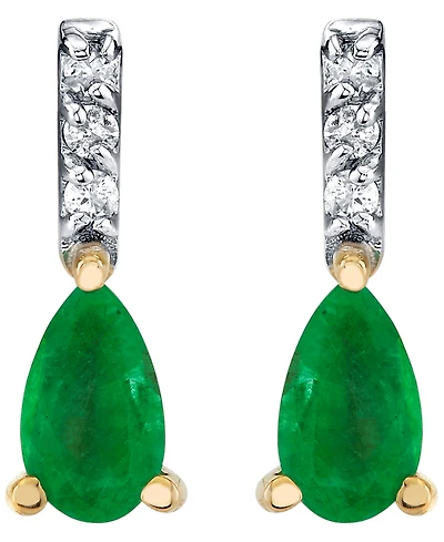 Macy's Emerald (1/2 ct. t.w.) and Diamond Accent Drop Earrings in 10k Yellow Gold