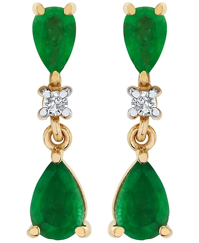 Macy's Emerald (1-1/4 ct. t.w.) and Diamond Accent Drop Earrings in 10k Yellow Gold