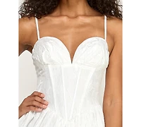 Alex & Sophia Women's Spaghetti Strap Corset Bodice Dress