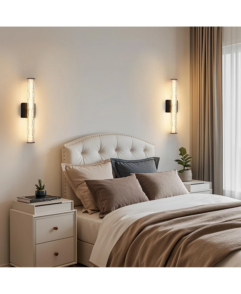 Busdays 19.7'' Bathroom Wall Sconce Set of 2, Modern Single Sconce Wall Lighting, Upgrated K9 Crystal Bronze Wall Light, Bedroom Vanity Sconce