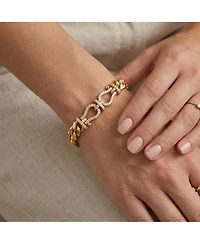 14k Yellow Gold Plated with Cubic Zirconia Love Knot Miami Cuban/Curb Chain Bracelet