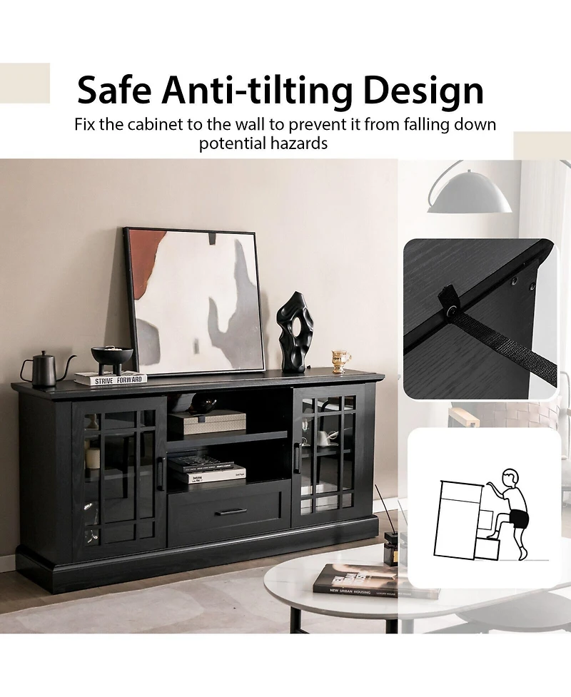 Sugift Tv Stand for TVs up to 70 in with Glass Doors and Storage