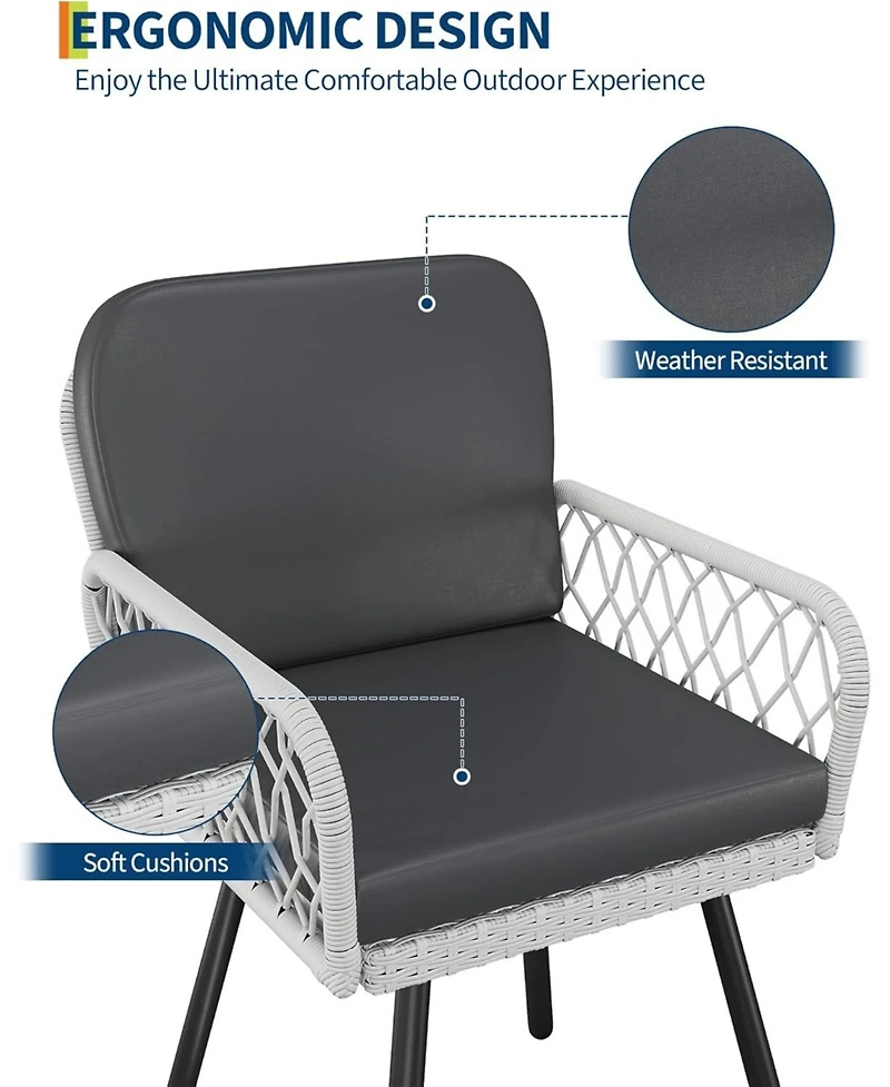 gaomon Set of 2 Patio Dining Chairs with Metal Frame and Hand-Woven Rattan, Cushioned Porch Armchairs