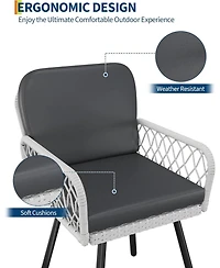 gaomon Set of 2 Patio Dining Chairs with Metal Frame and Hand-Woven Rattan, Cushioned Porch Armchairs