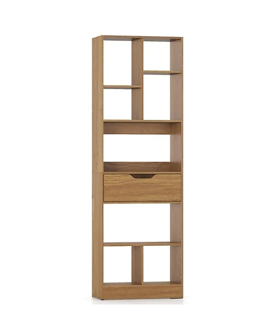 Slickblue 61 Inch Bookcase with Drawer and 8 Storage Compartments