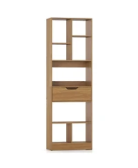 Slickblue 61 Inch Bookcase with Drawer and 8 Storage Compartments