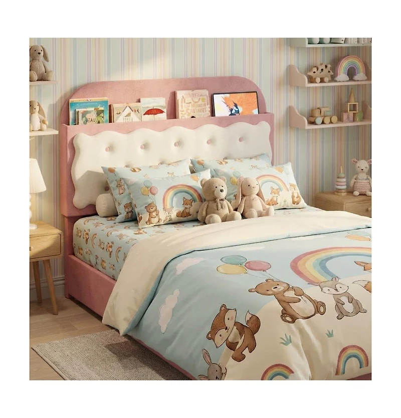 gaomon Twin Bed Frames, Velvet Upholstered Platform Bed with Biscuit Tufted Storage Headboard, Drawer, Sturdy Wood Slats, No Box Spring Needed, Easy