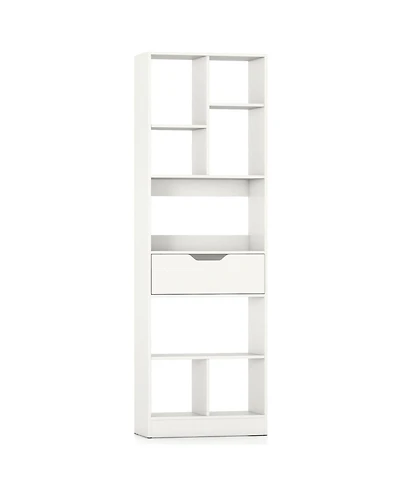 Slickblue 61 Inch Bookcase with Drawer and 8 Storage Compartments