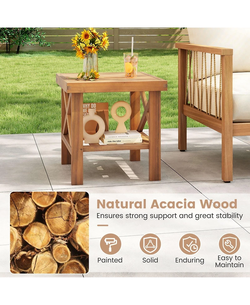 Sugift Outdoor Side Table with Storage Shelf for Small Spaces