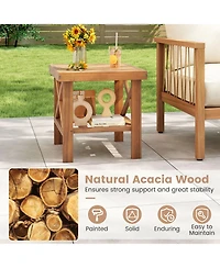 Sugift Outdoor Side Table with Storage Shelf for Small Spaces