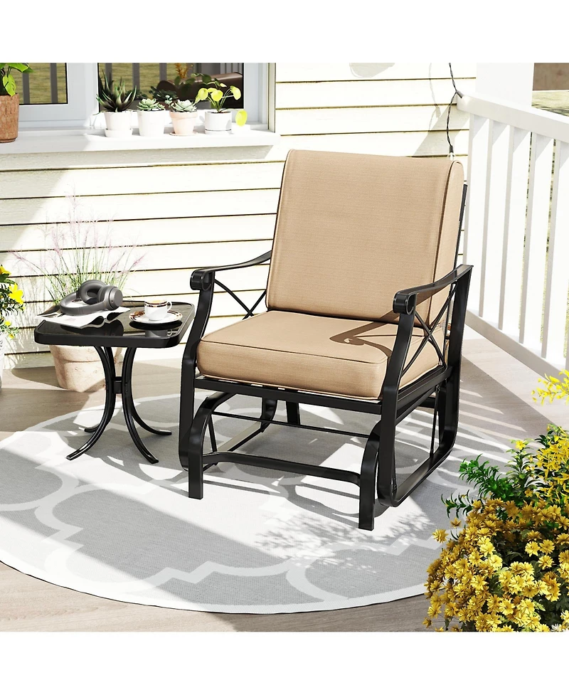 Sugift Patio Glider Rocking Chair with Metal Frame and Cushions