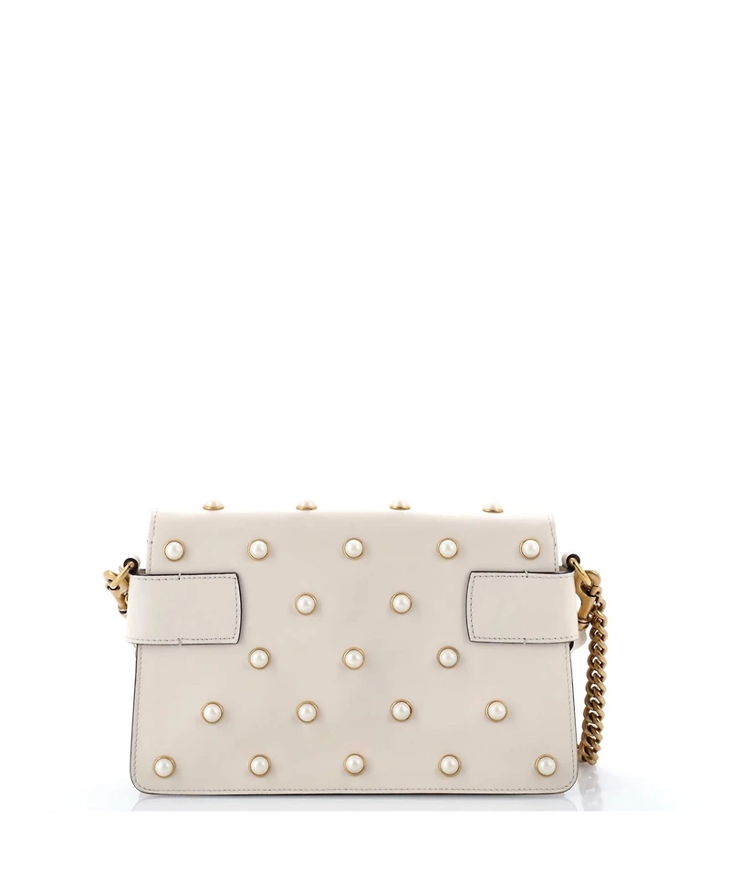 Pre-Owned Gucci Mini Broadway Pearly Bee Shoulder Bag Embellished Leather