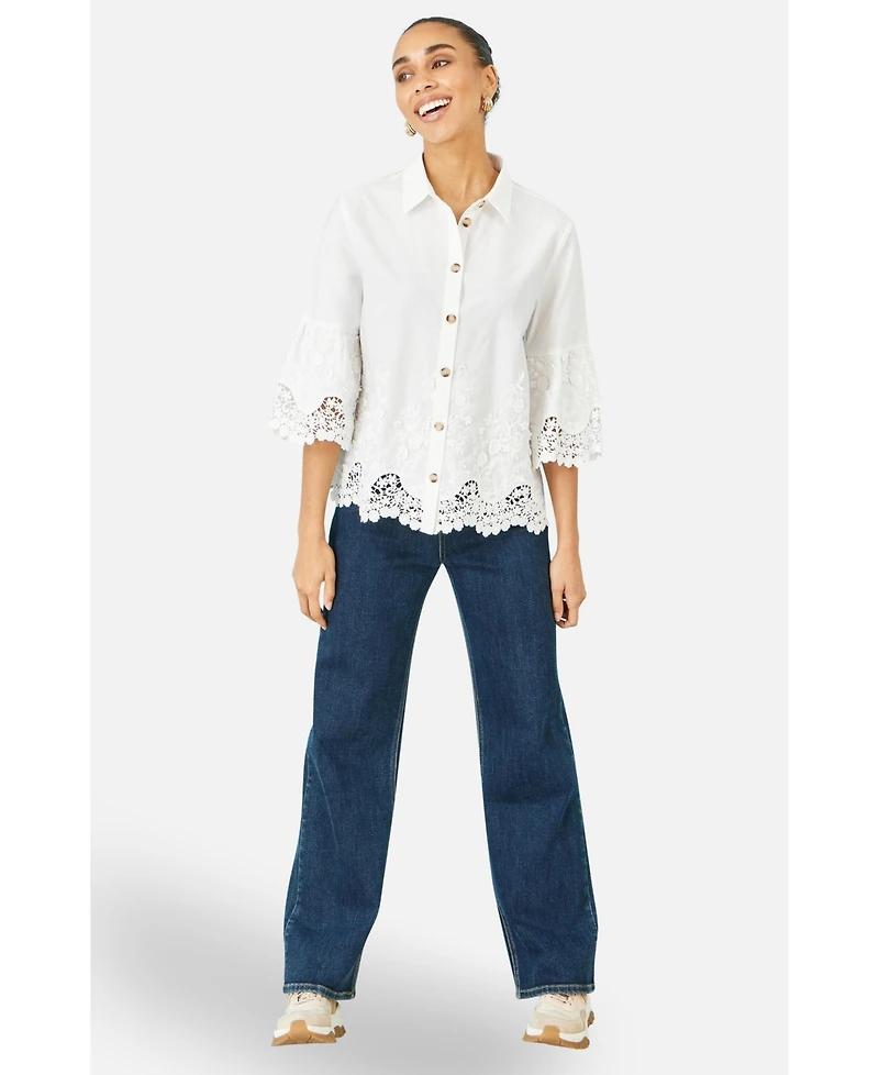 Yumi Women's Cotton Lace Border Shirt