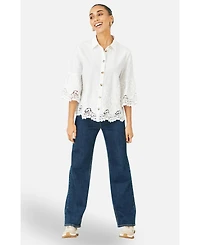 Yumi Women's Cotton Lace Border Shirt