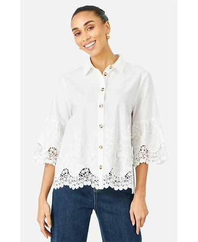 Yumi Women's Cotton Lace Border Shirt