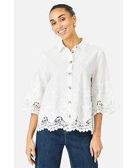 Yumi Women's Cotton Lace Border Shirt