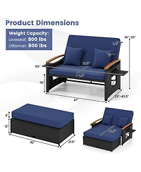 Sugift Outdoor Wicker Daybed with Folding Panels and Storage Ottoman