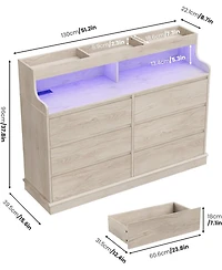 gaomon 6 Drawer Dresser with Led Lights and Charging Station Wide Chest