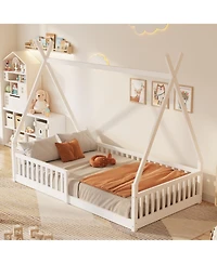 flynama Wood House Bed Fence