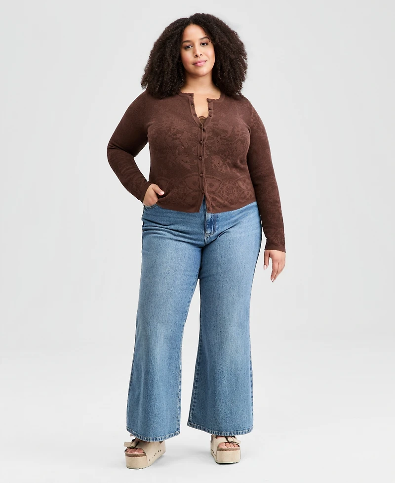 And Now This Trendy Plus Crochet Crewneck Cardigan, Macy's Exclusive