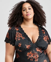 And Now This Trendy Plus Lace-Trim Floral Satin Midi Dress, Macy's Exclusive
